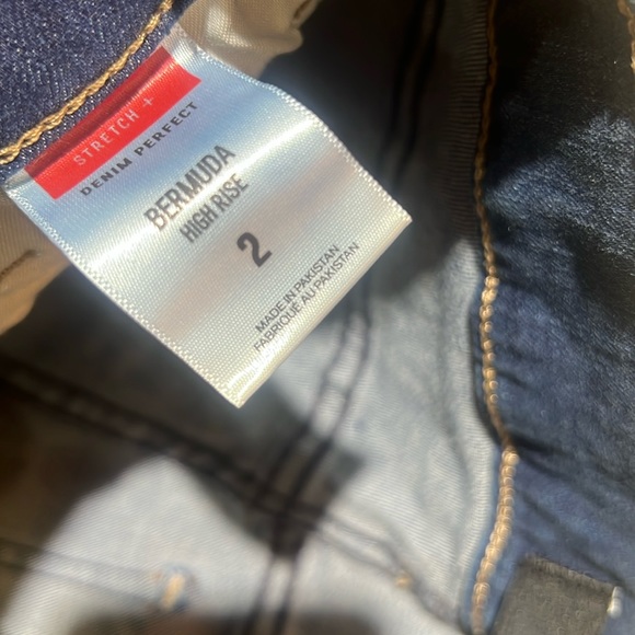 Express High Waisted Raw Cut Bermuda Denim Shorts 2 - Picture 3 of 5